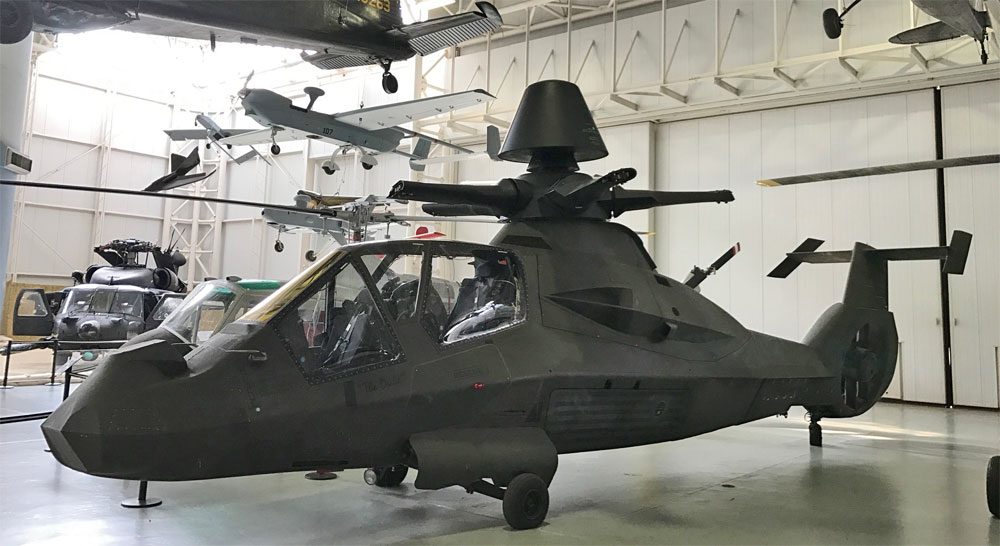 Comanche helicopter exhibit inside the U.S. Army Aviation Museum.